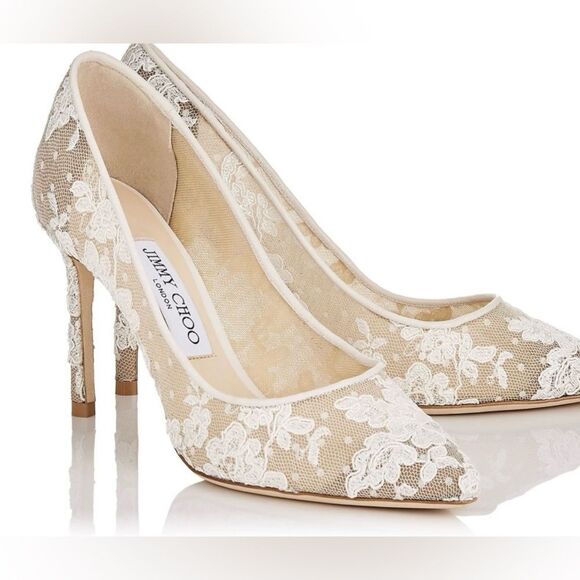 MADE TO ORDEr Jimmy Choo heels Romy Floral Lace Pumps ivory pointy toe shoes - Picture 1 of 8